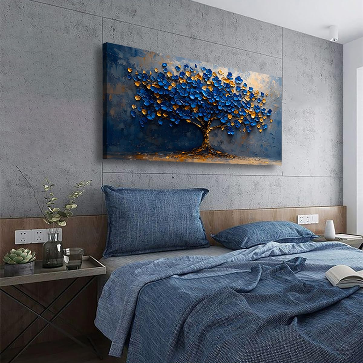 Kunstdruck auf Leinwand, abstrakter Baum, Schlafzimmer, Wanddekoration, Wohnzimmer, Baum des Lebens, Wandkunst, Büro, Küche, Gemälde, Kunstwerk, modern, blau-gelbe Blätter, Bilder, Kunstdrucke