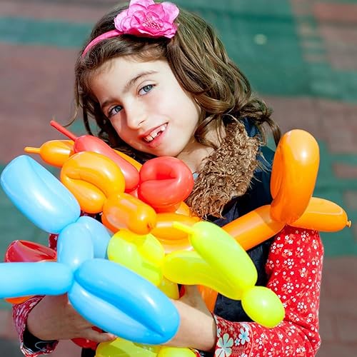 Vista 7 de 100 globos mágicos largos de látex trenzado de 260 Q para forma de animal, cumpleaños, payasos (blanco)