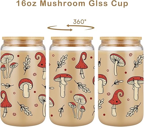 Miniatura 2 de Miracu Regalos de hongos para mujeres, amantes de los hongos, bolsa de lona de 16 onzas, juego de regalo de taza de café helado, lindo tema de