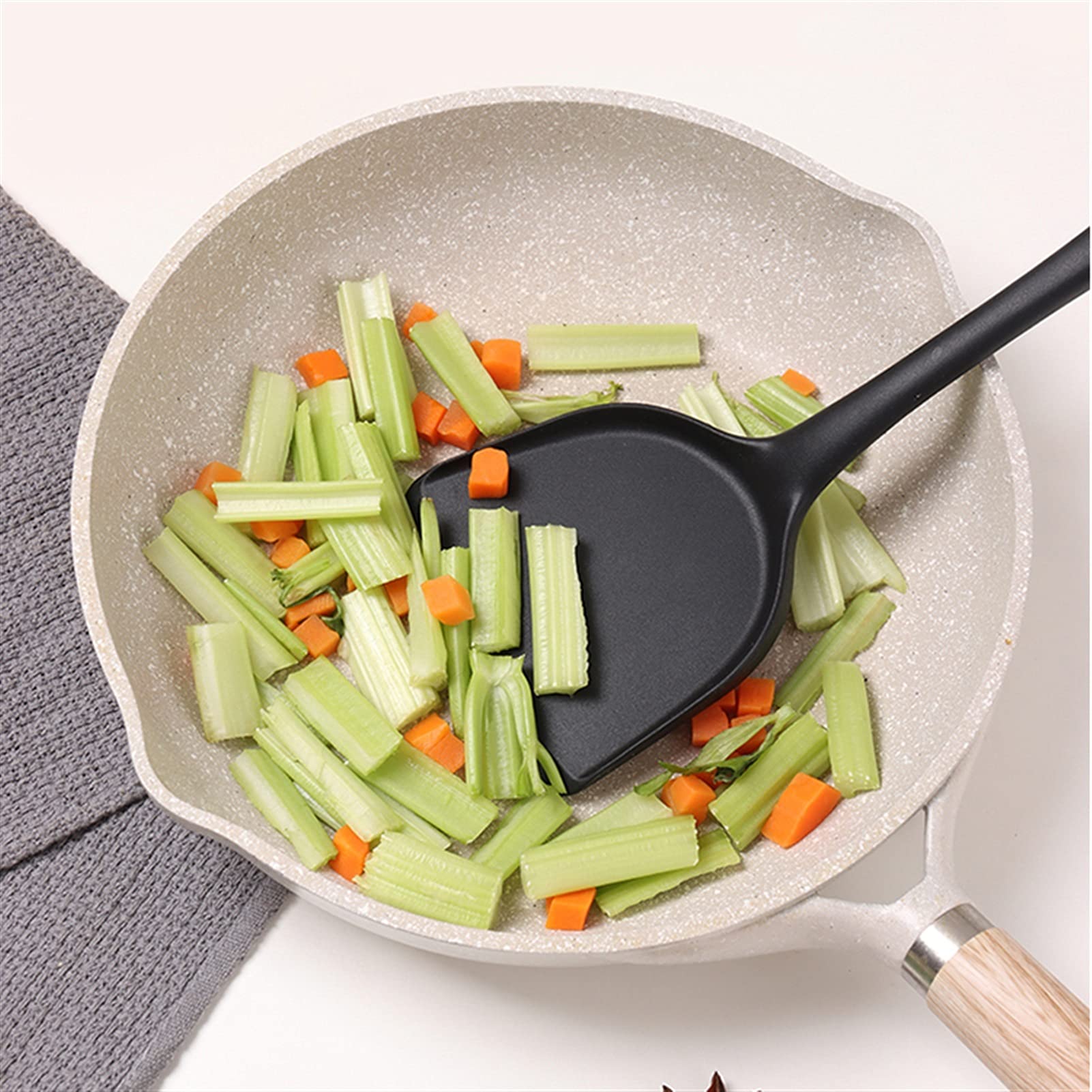 Pfannenwender aus Silikon – ergonomischer Griff, Spatel mit hoher Hitzebeständigkeit zum Kochen und Mischen, Kochspatel