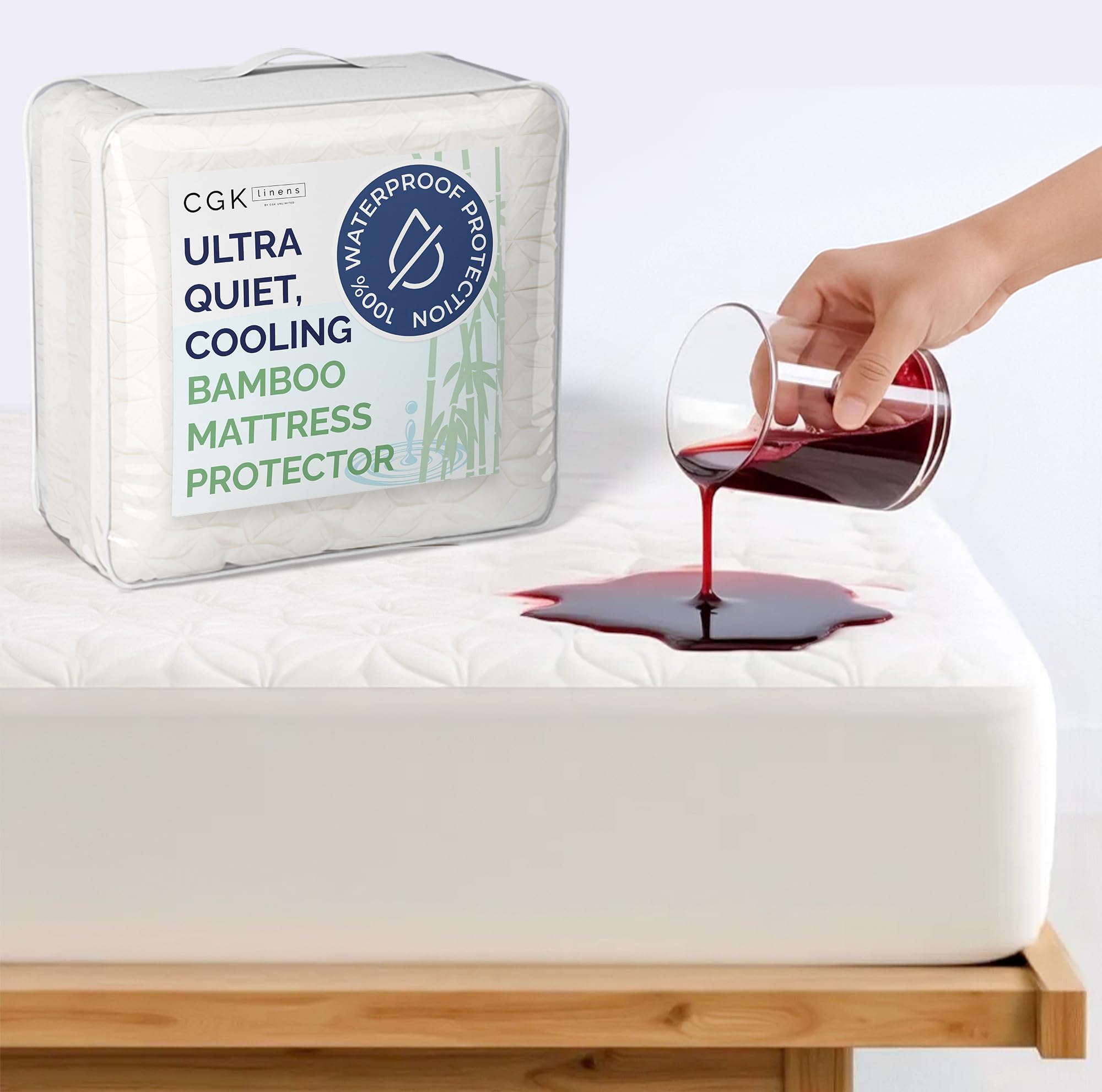 Waterproof Cooling Mattress Protector King Size - Viscose Made from Bamboo Mattress Cover - Fits 16" Deep - Fitted Sheet Style & Stretchable Pockets - Noiseless, Comfy, Breathable - 78 x 80 - White