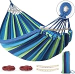 MOSFiATA Camping Hammock 550lb Upgraded Thickened 320G Durable Canvas Fabric Single Hammocks with Two Anti Roll Balance Beam and Sturdy Metal Knot Tree Straps for Camping, Patio, Backyard, Outdoor