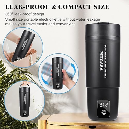 Miniatura 4 de Hervidor eléctrico de viaje, caldera de agua portátil con 6 presets variables, hervidor eléctrico pequeño personal con controles de temperatura para