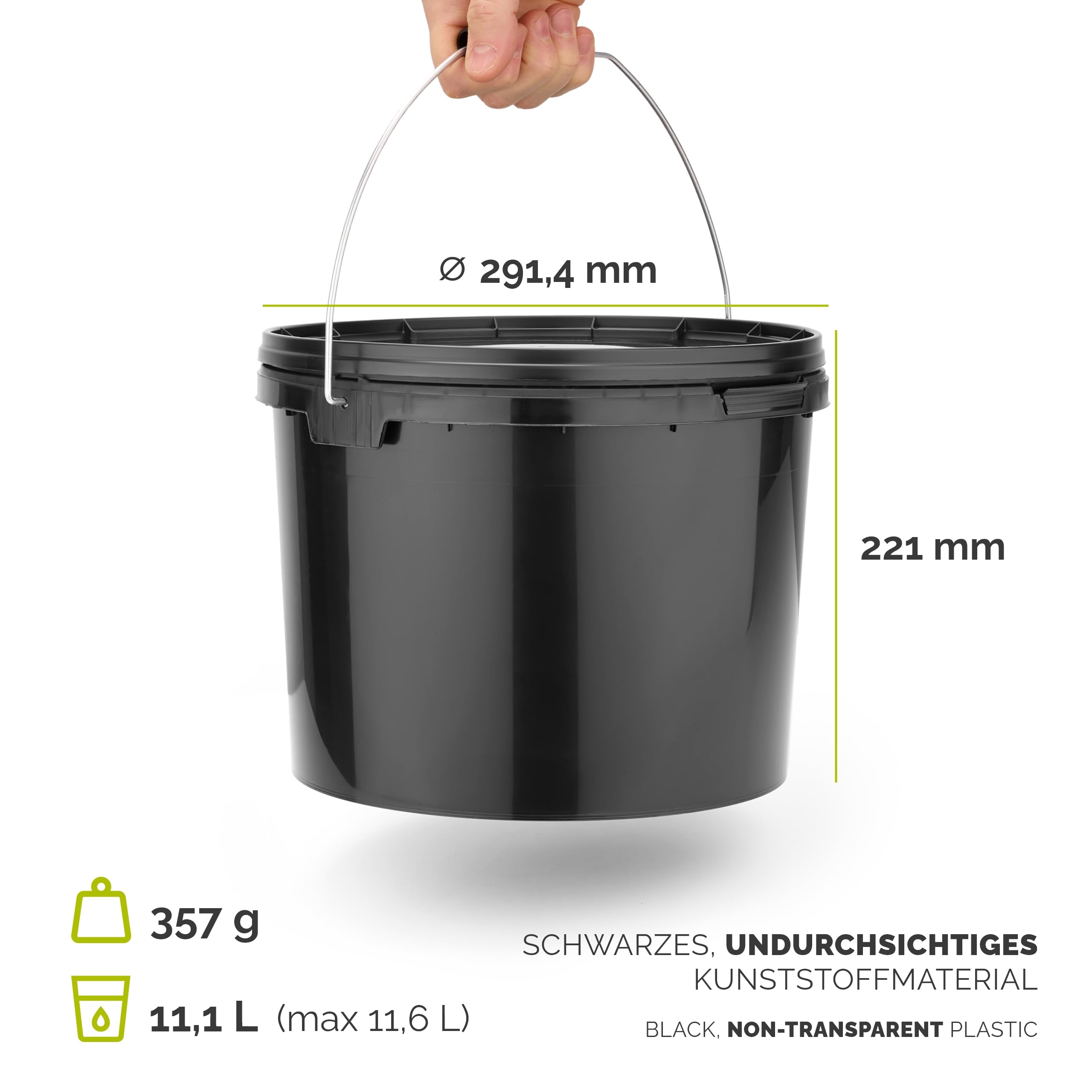Garronda Eimer mit Deckel 10 L für die Lagerung von Lebensmittel- und Chemischen Produkten Schwarz 50 Stück GD-0115