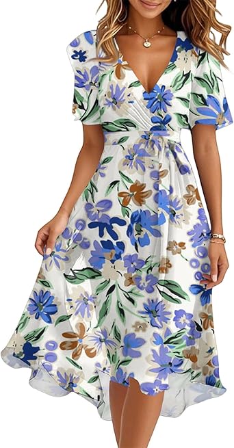 Spring Summer Chiffon Midi Dresses for Women 2025 Elegant Classy Wedding Guest Floral Formal Cocktail Prom Dress