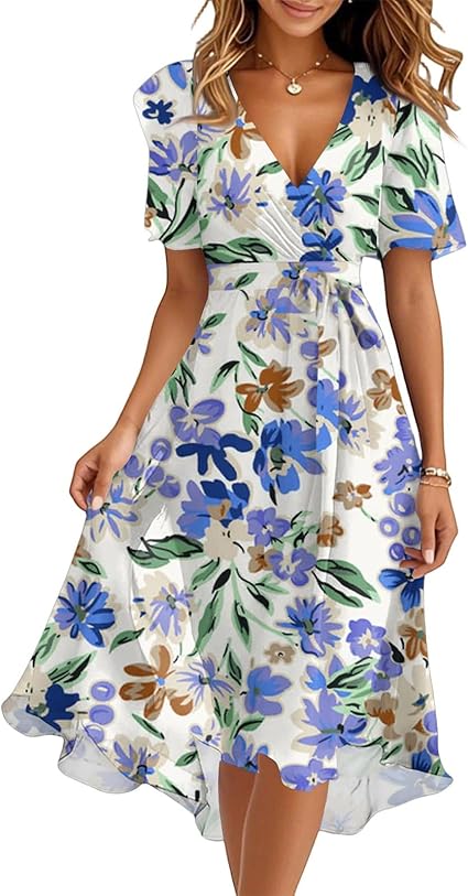 Spring Summer Chiffon Midi Dresses for Women 2025 Elegant Classy Wedding Guest Floral Formal Cocktail Prom Dress