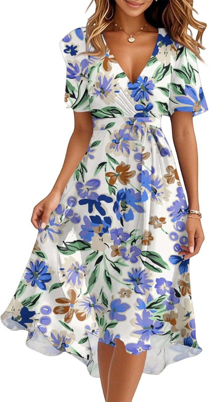 Spring Summer Chiffon Midi Dresses for Women 2025 Elegant Classy Wedding Guest Floral Formal Cocktail Prom Dress