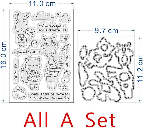 Miniatura 2 de Happy Fall - Juego de sellos y troqueles para hacer tarjetas, sellos transparentes y troqueles de corte de metal para álbumes de recortes,