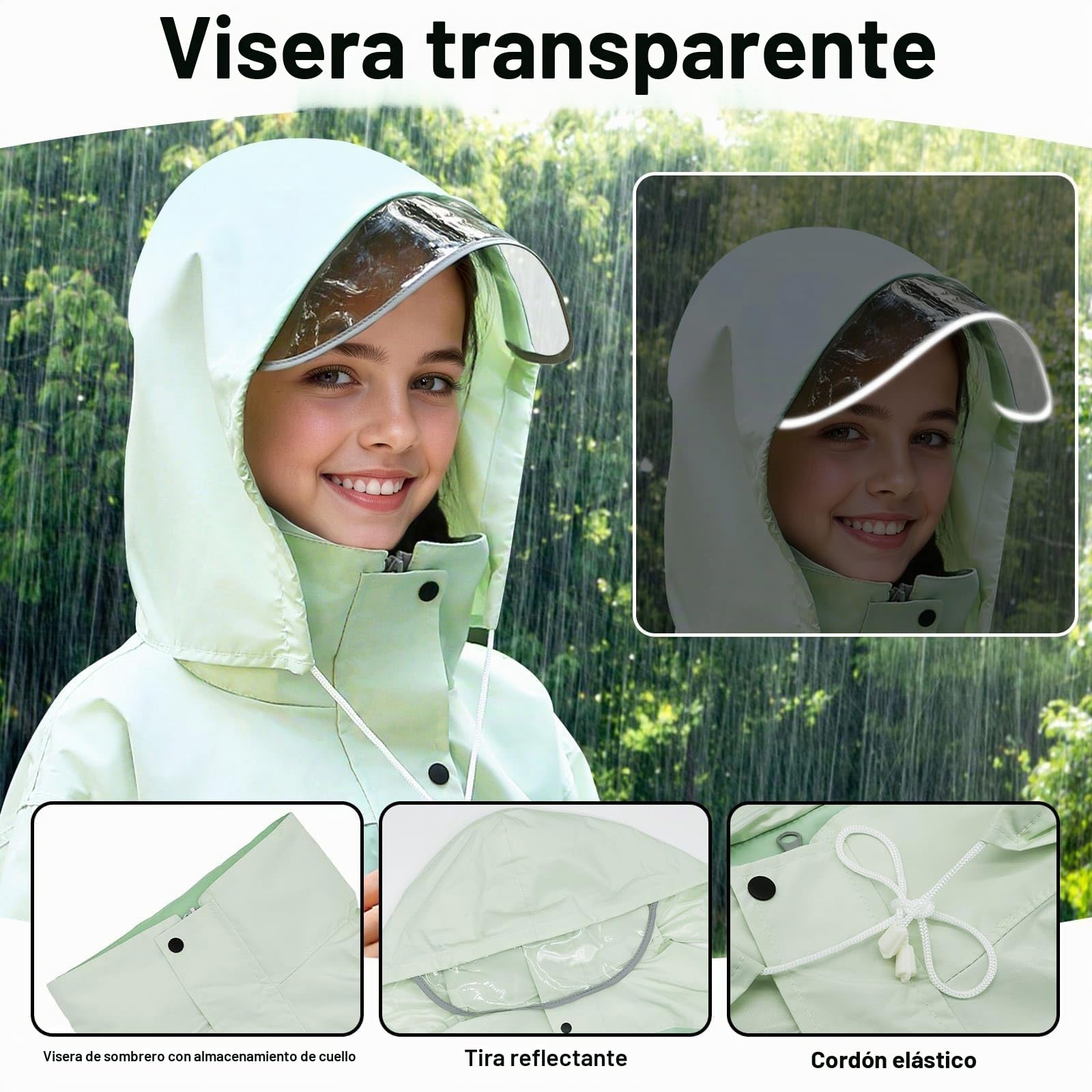 JinBei Traje Impermeable Niños, Chubasquero con Capucha Niña 2 Piezas Ligero Impermeables Chaqueta y Pantalones Reflectante Conjunto Ropa de lluvia Unisex para Escuela Senderismo 8-14 años