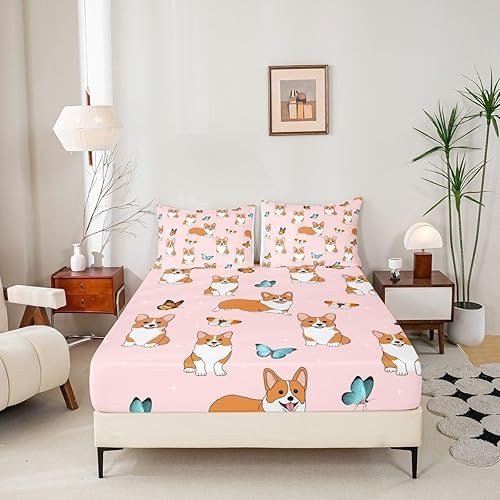 Miniatura 3 de Erosebridal Juego de sábanas ajustables para perros y niños, tamaño matrimonial, diseño de mariposa multicolor con bolsillo profundo, juego de ropa