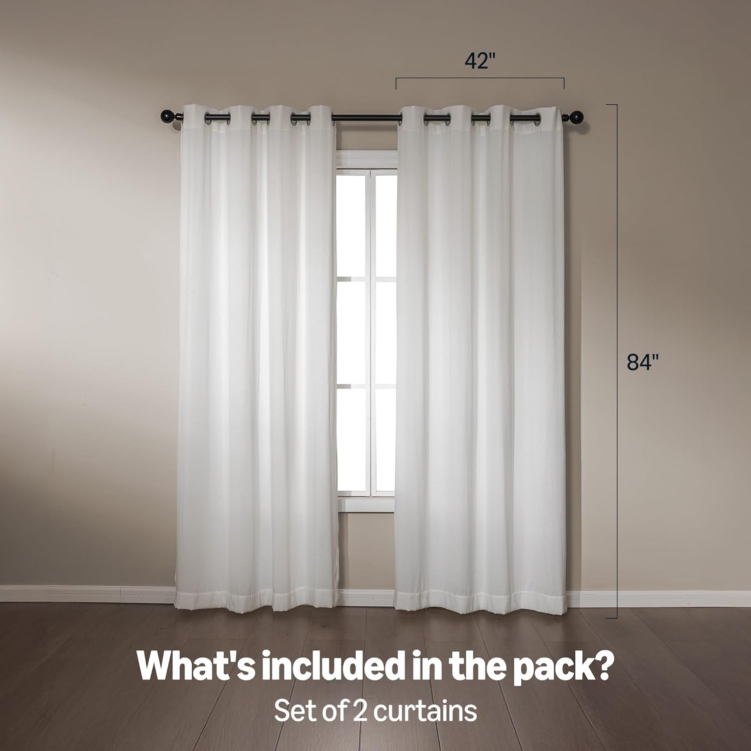 Amazon Basics Chenille Room Darkening Curtains, Light Filtering Window Drapes for Bedroom and Living Room, 2-Panel Set with Grommets, 42" W × 84" L, White Classic