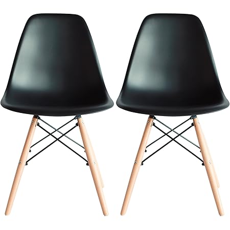 Amazon 3244 ミツヨシ イームズシェルチェアリプロダクト ダイニングチェア ２脚セット ブラック ダイニングチェア オンライン通販