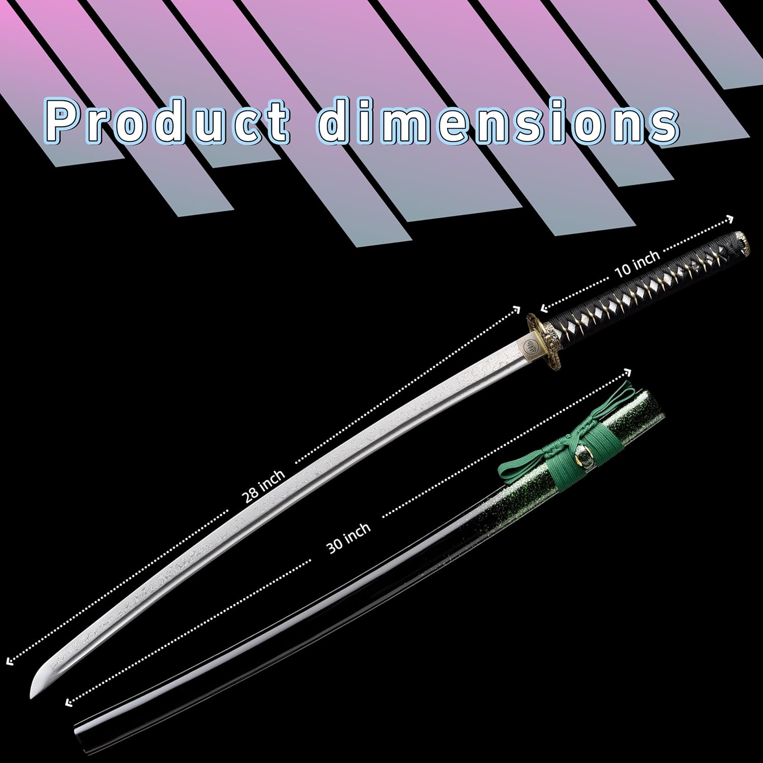 Katana，Hand-Forged Katana Sword，Razor-Sharp 1095 & T10 Damascus Steel Blade, Full-Tang Structure | for Martial Arts Practice, Collector's Display, Unique Gift for Men