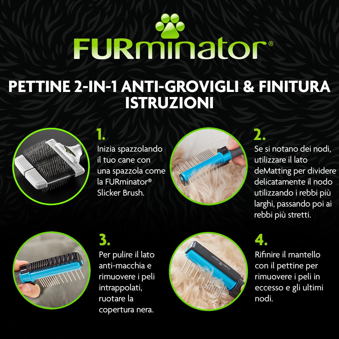 FURminator 2in1 Spazzola districante e Pettine per Cani - Ideale per Barboncini e Doodle - Rimuove Delicatamente Nodi e grovigli - per Una toelettatura Senza Stress