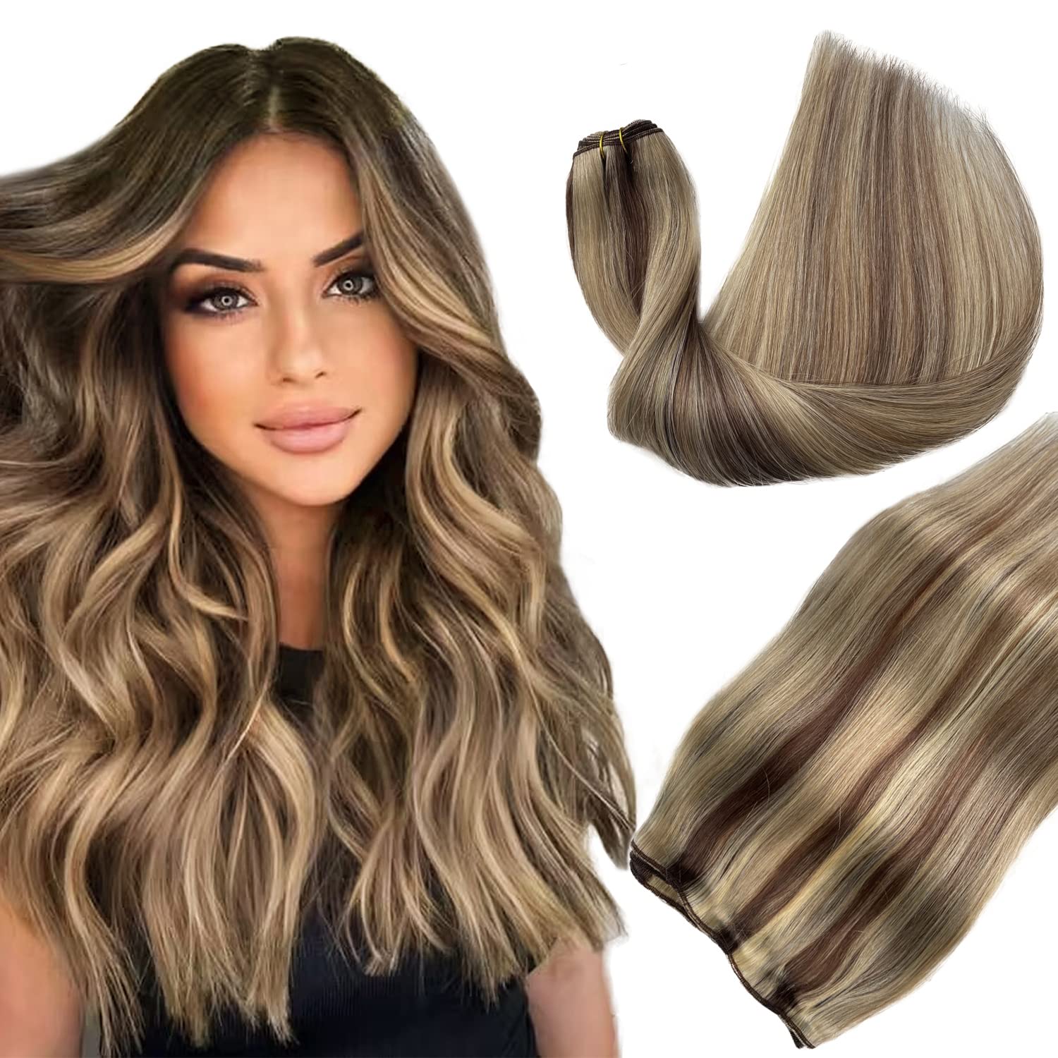 Ash Brown Hair Wefts Human Hair 20 Inch 100G Sew in Hair