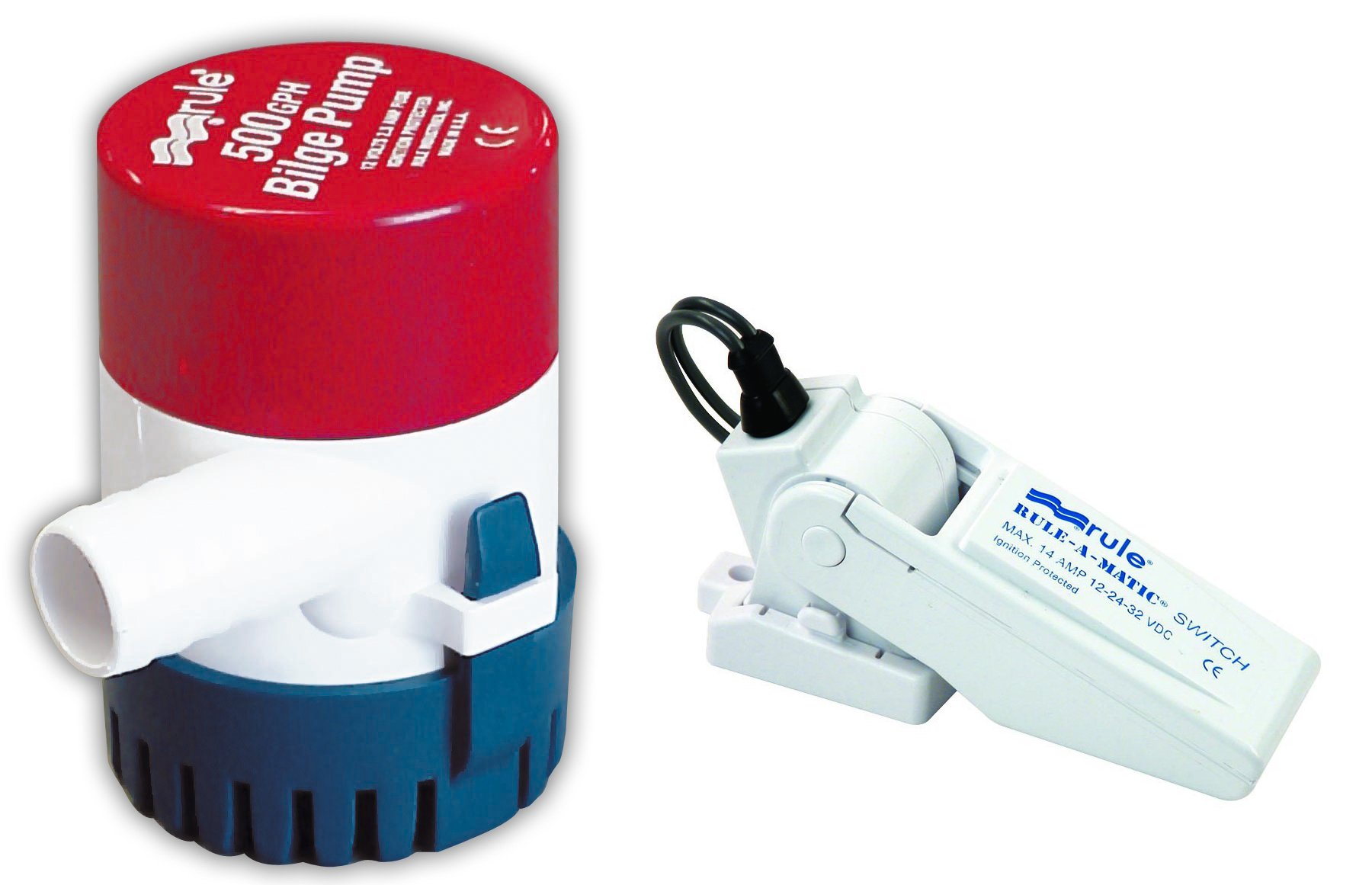 Rule 25-35A Submersible Bilge Pump A-Matic Float Switch, 500 GPH, 12 Volt