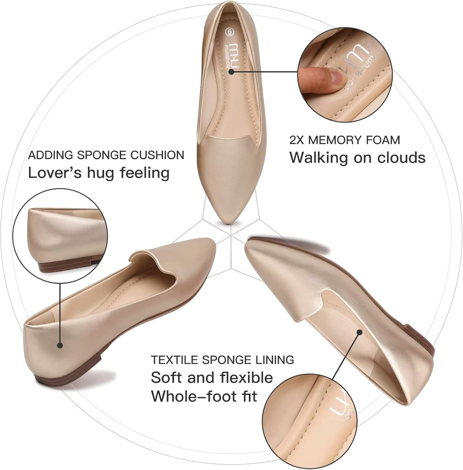 MUSSHOE Flats for Women Pointed Toe: Buttery Soft Suede Comfort Dress Shoes with Arch Support - Lightweight Slip On Ballet Flats for All Day Office Work,Walking & Casual Wear - Image 4