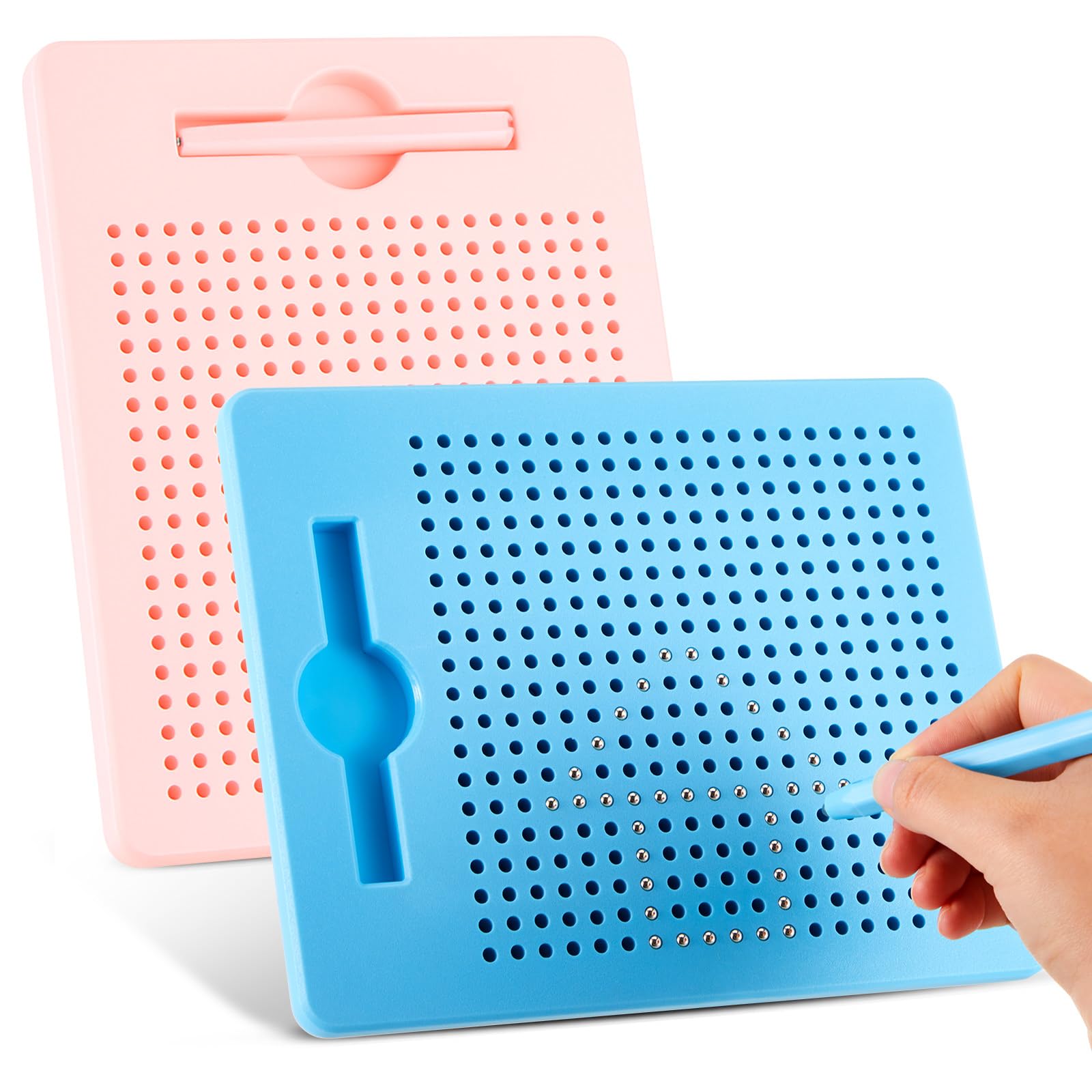 Faccito 2 Tableros de Dibujo Magnéticos para Niños con Bolígrafo Pizarra de Bola de Acero Magnética Pequeña Bloc de Dibujo Magnético Tablero de Escritura Magnética(Rosa, Azul Claro)