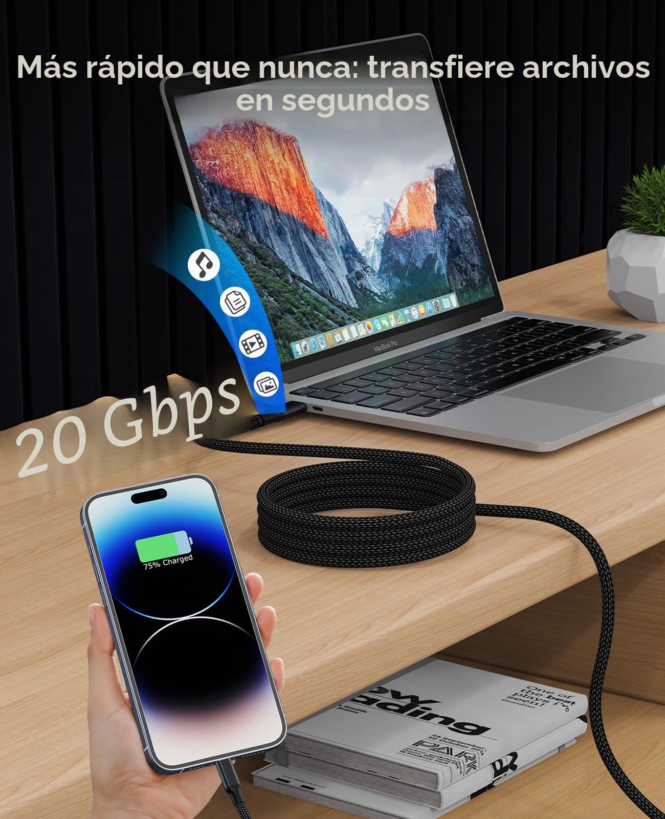 Magtame Cable USB 4 100w, Cable USB magnético de 1.5M, soporte para pantalla 8K@60HZ, 4K@144HZ, transmisión de datos 20gpbs, Cable USB C a USB C