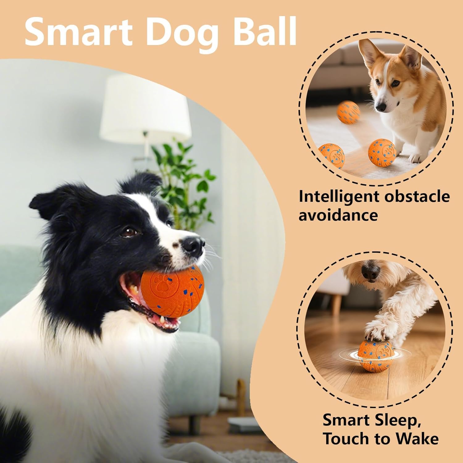 Jouets interactifs pour chien : balle intelligente pour chien – rebondissement automatique, vibration et action de saut ! Design Duraspin durable pour les mâcheurs agressifs. Rechargeable et durable