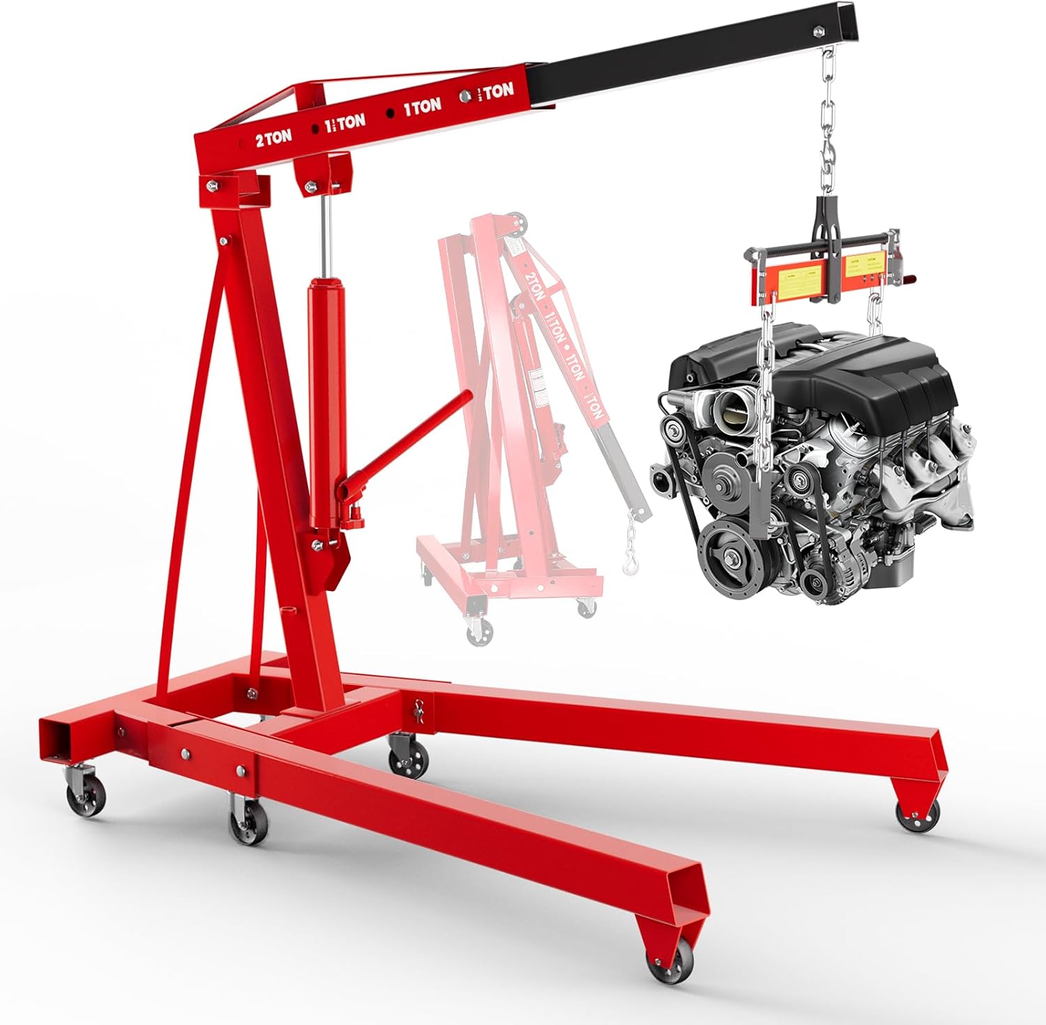 7000 LBS Engine Hoist with Leveler, 3 Ton Heavy Duty Alloy Steel Folding Cherry Picker Engine Hoist, 9 Ton Hydraulic Pump Engine Shop Crane Hoist Lift with 6 Casters, Engine Crane for Auto Repair