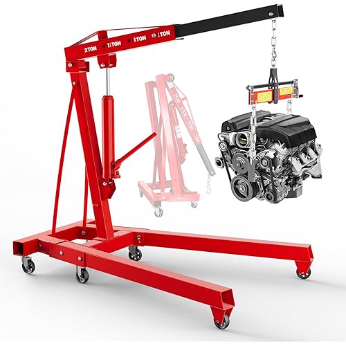 7000 LBS Engine Hoist with Leveler, 3 Ton Heavy Duty Alloy Steel Folding Cherry Picker Engine Hoist, 9 Ton Hydraulic Pump Engine Shop Crane Hoist Lift with 6 Casters, Engine Crane for Auto Repair