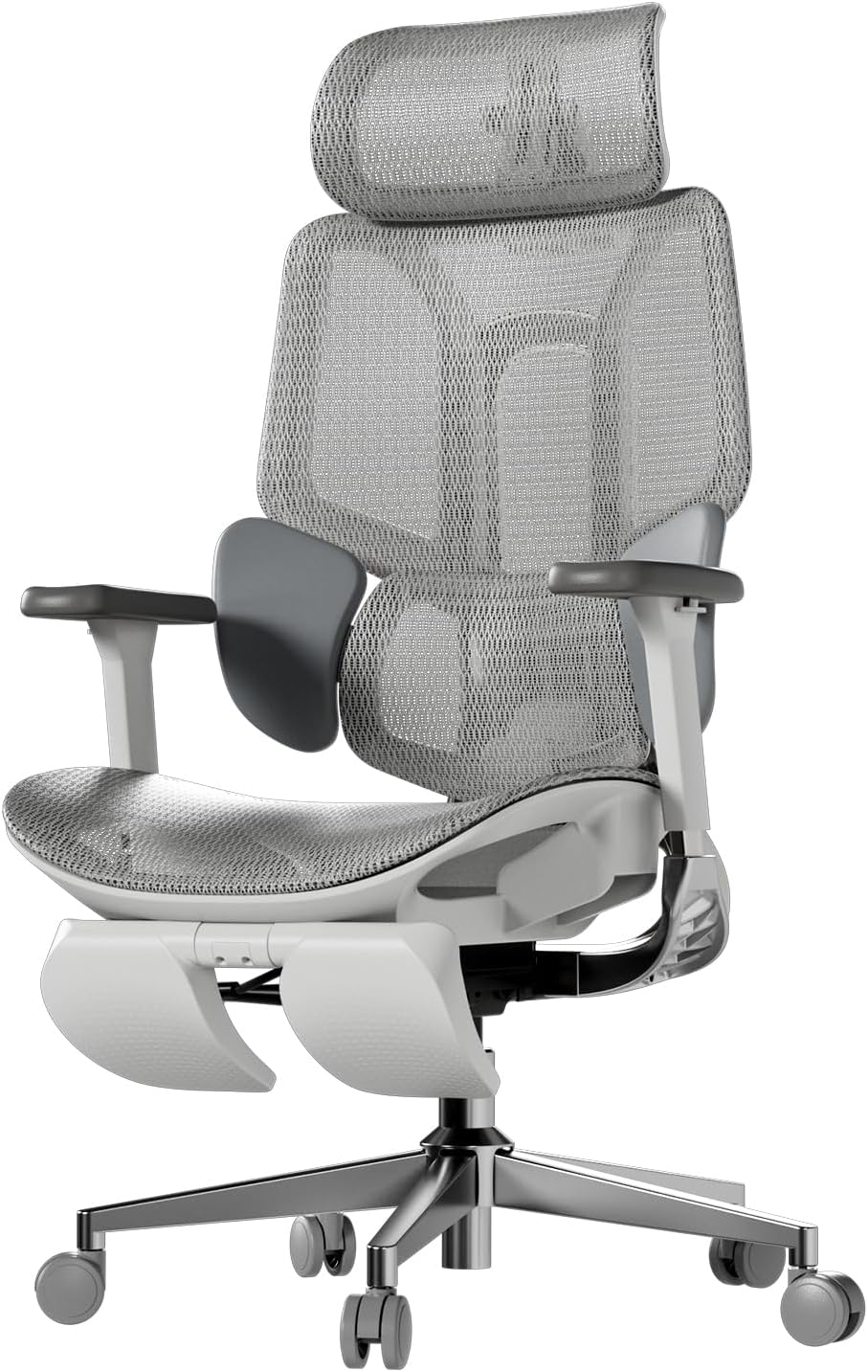 E3 Air Ergonomic Office Chair, Big and Tall Office Chair - with 3-Zone Dynamic Lumbar Support, 3D Adjustable Headrest, 4D Adjustable Armrests, Swivel, Grey(with Footrest)