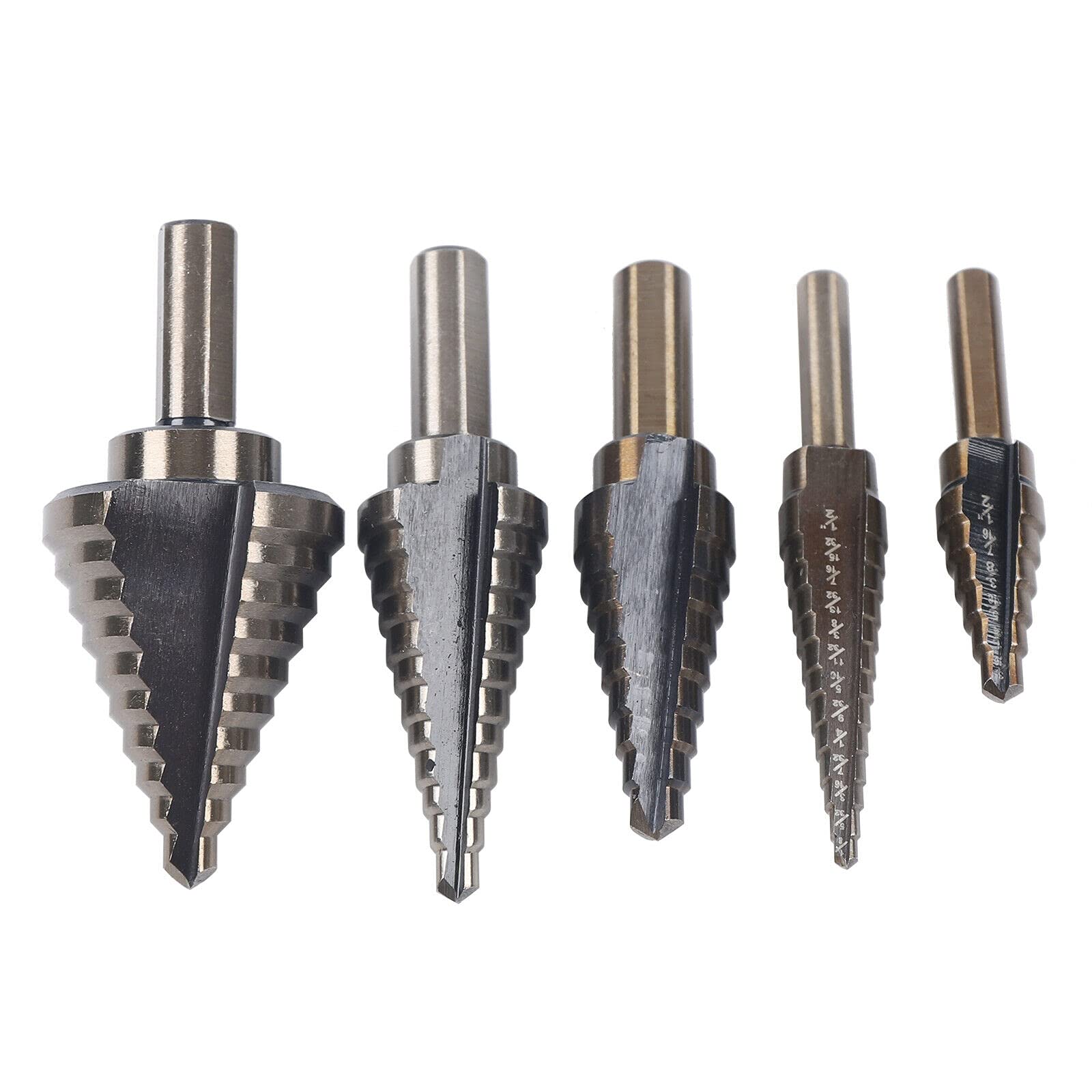 Juego de 5 brocas escalonadas HSS de cobalto profesional para acero inoxidable, metal, madera y plástico.