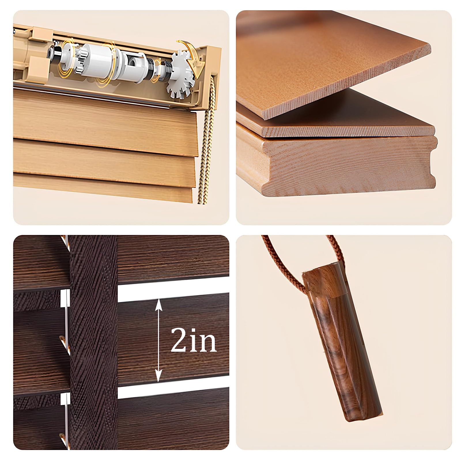 Generisch Holzjalousie, Verdunkelun Echtholz Jalousette, Holz Jalousie Innen, Sonnenschutz and Sichtschutz, 5cm Breite Lamellen, Einfache Montage, Für Fenster & Türen(Walnut)