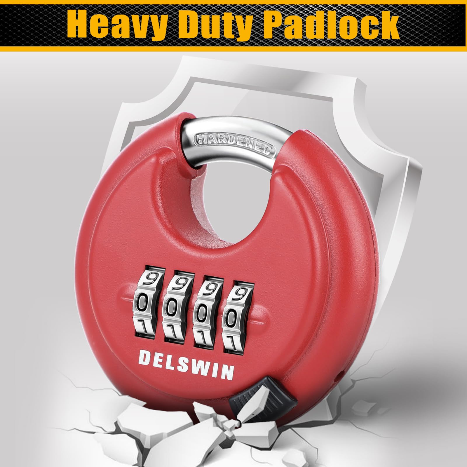 Cadenas à Code DELSWIN 4 Chiffres – Anse Renforcée Pour Portail Et Abri (Rouge)