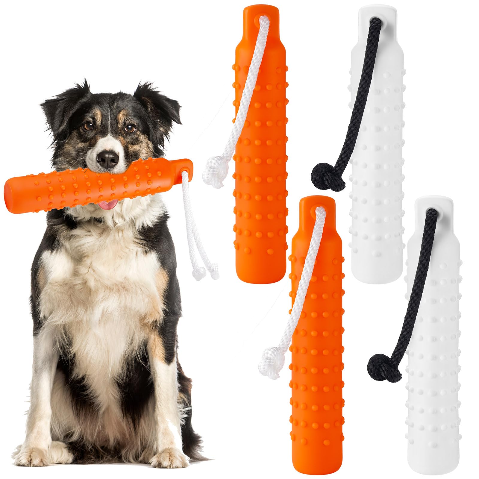 Blueweenly Orange and White Dog Bumper Toy Training Dummy, 4 Pcs