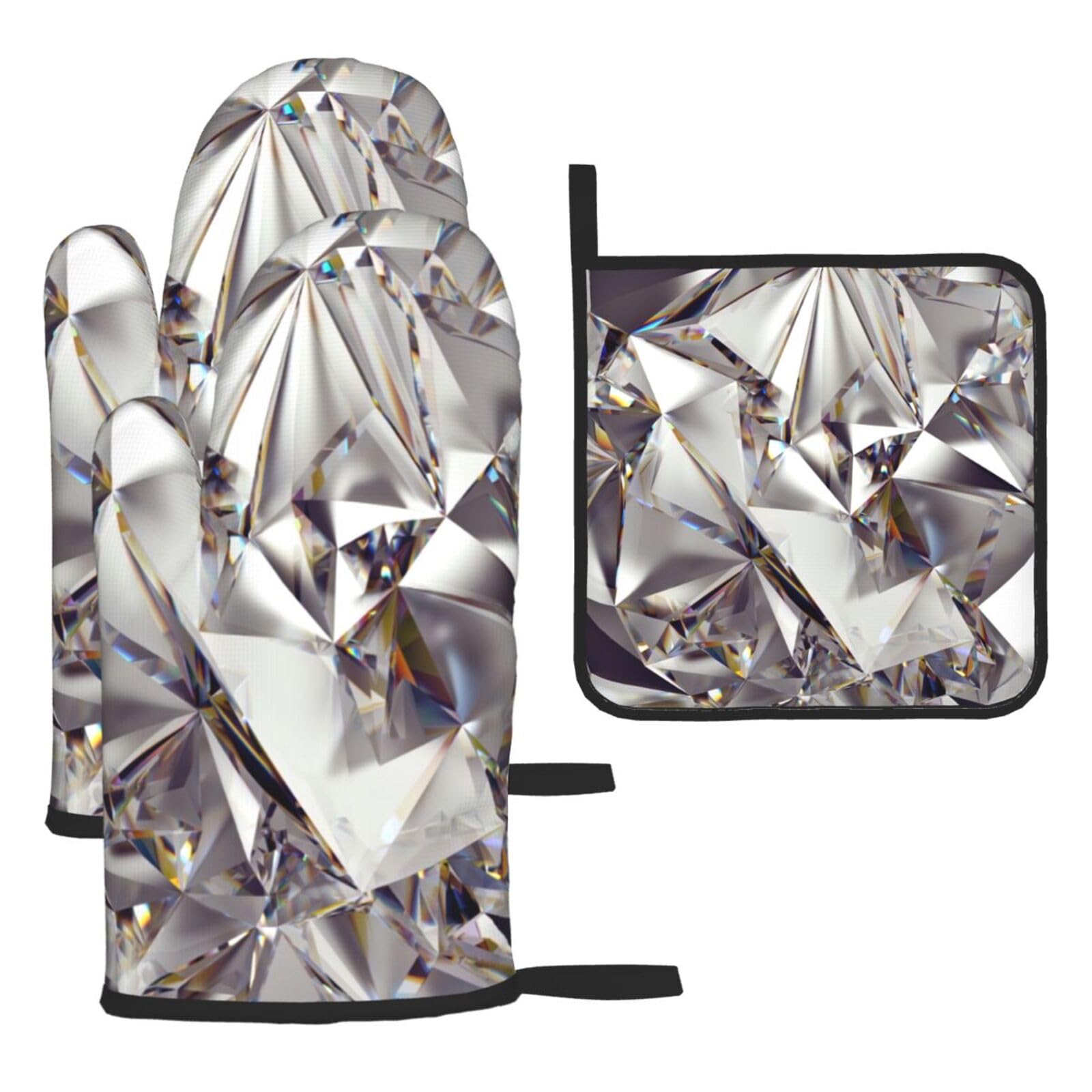 Diamond Pattern Print Oven Kitchen Gloves For Baking Outdoor Grilling Home Use Mitts Microwaving Bbq