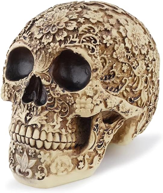 READAEER Life Size Skeleton Replica Realistic Human Skull Head Bone Model (Floral)
