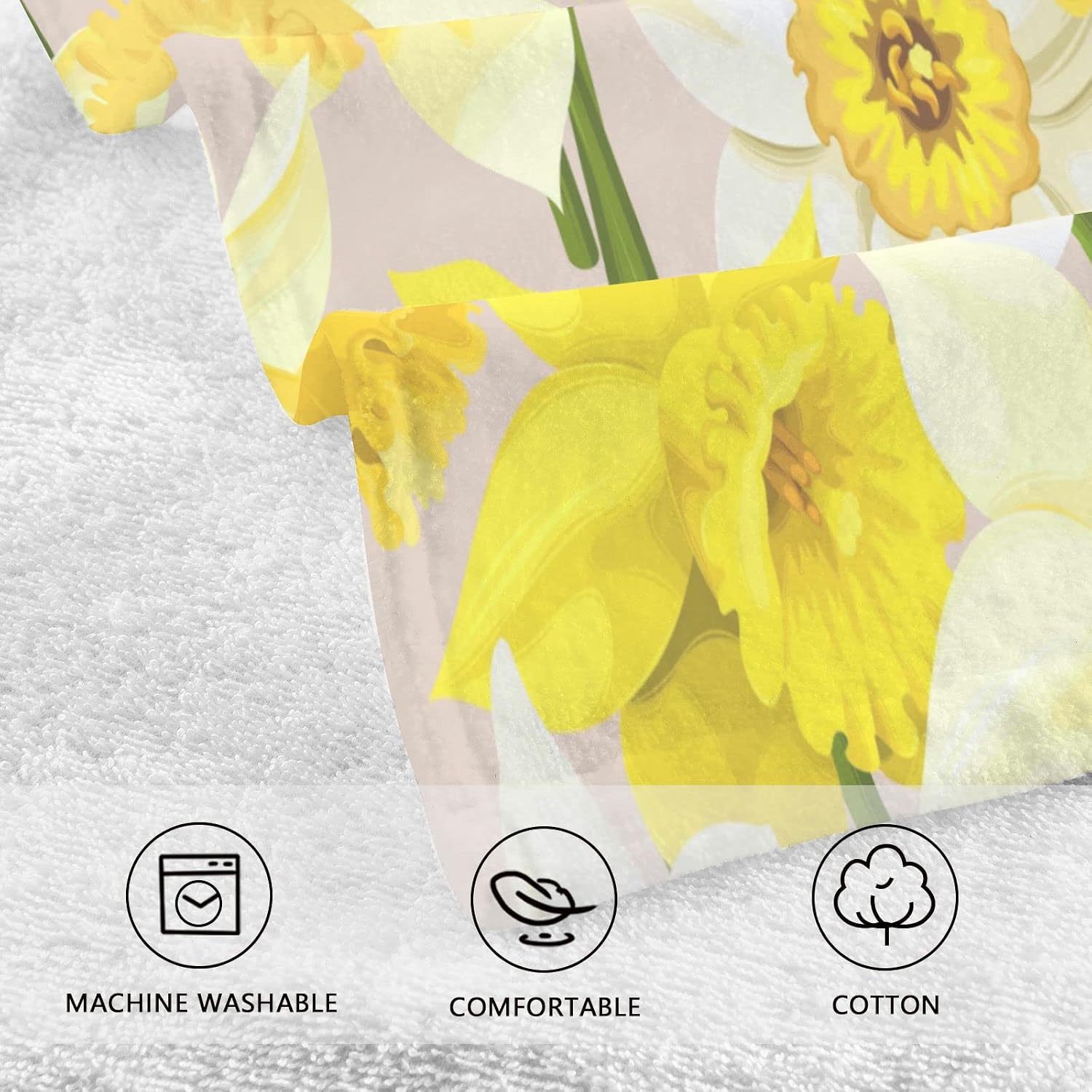xigua White Yellow Daffodils Hand Towels Set of 2 Pack - 16 x 28 Inches Extra Absorbent 100% Cotton Towels, Super Soft Hand Towel for Bathroom, Hotel, Kitchen, Gym