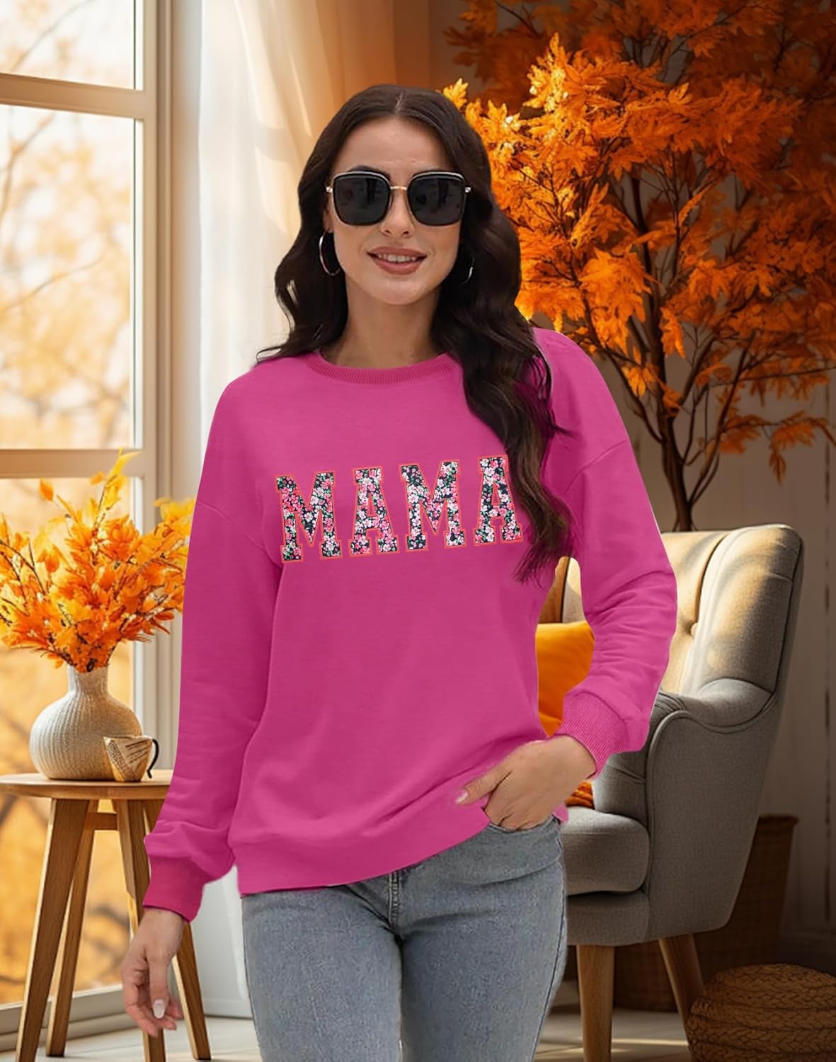 Mama Sweatshirt for Women: Embroidered Mom Essentials Crewneck Sweatshirts Mama Gifts Mom Graphic Long Sleeve - Image 2