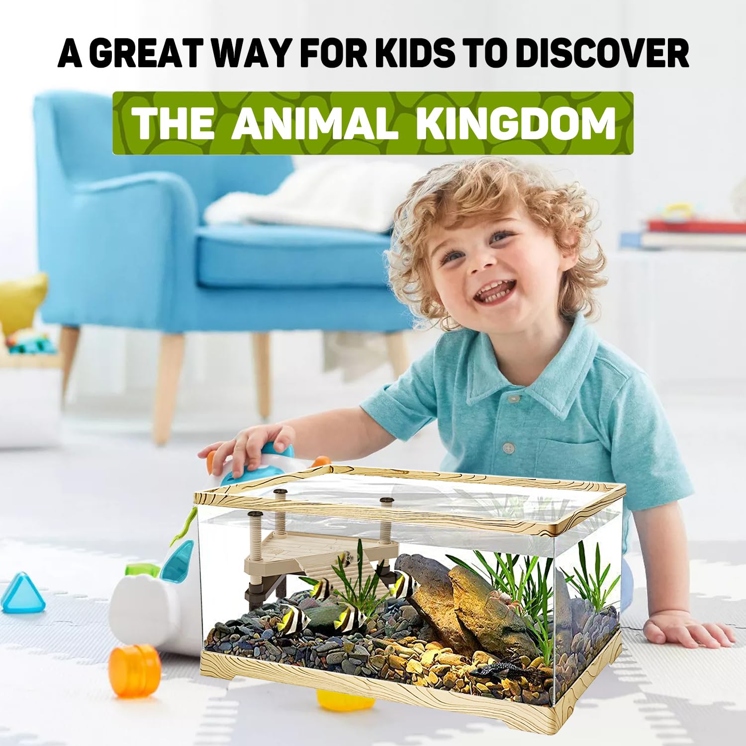 Reptile KAKOOTI Tanque de Peces de Tortuga con Plataforma de Sol de Tortuga, Tanque de Tortuga acuática de 20 "x 9.5" x 9.5" para Tortugas Juveniles, Drenaje de Fondo Conveniente