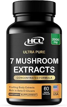 Mushroom Supplement Extracts of Lions Mane Cordyceps Chaga Reishi Turkey Tail Maitake Shiitake Capsules - Natural Vitamins Minerals Antioxidants Supplement - Made in the USA