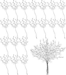 LULUQUEEN 20 Stems White Artificial Crystal Acrylic Flower Bouquets - Flexible Bead Branches for Weddings, DIY Crafts & Decor