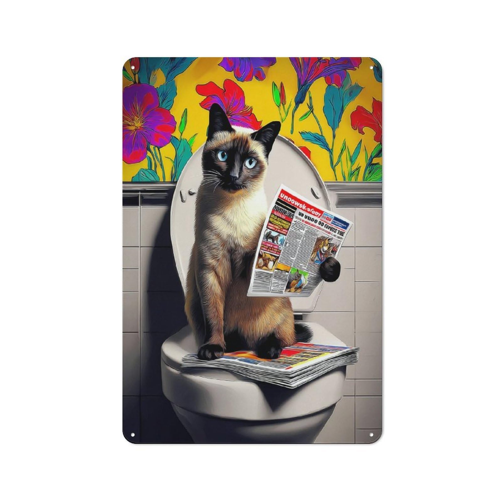 Junmoney Cat On Toilet Reading Newspaper Vintage Bistro Metal Sign 30X20cm, Bistro Wall Plaque For Takeaway, Bar, Kitchen Or Counter Area