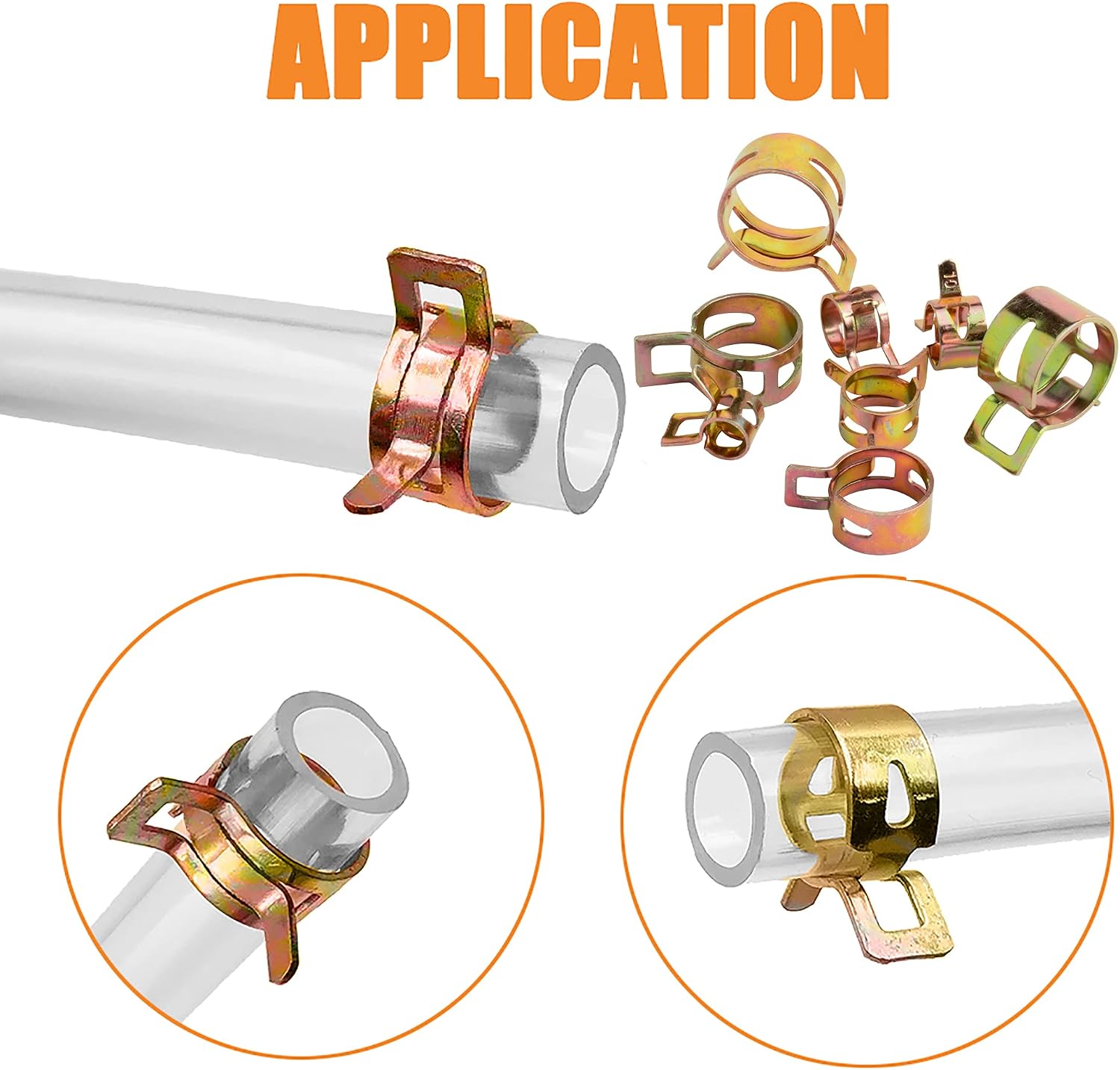 ISPINNER 80pcs Spring Band Type Fuel/Silicone Vacuum Hose Pipe Clamp, 7mm-18mm Low Pressure Air Clip Clamp 7mm 9mm 10mm 11mm 14mm 16mm 17mm 18mm (Golden)