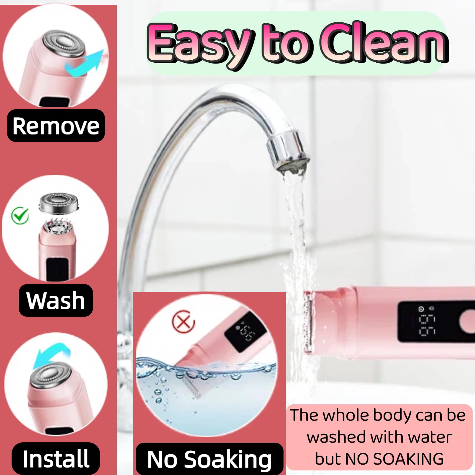 Rasoio elettrico da donna a doppia testa, per bikini, impermeabile, per uso bagnato e asciutto, per rimuovere i peli del corpo e del viso, per bikini, ascelle, gambe, braccia, corpo, viso, rosa