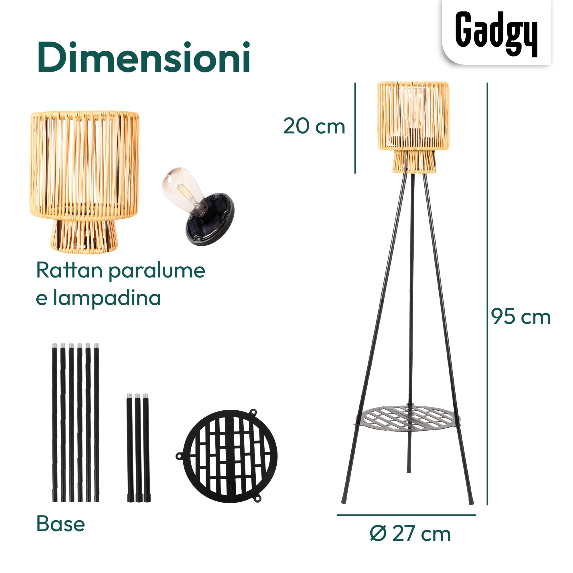 Gadgy Lampada da Terra Solare da Esterno con Portafiori | Lampada LED Impermeabile per Giardino, Balcone o Terrazza | Illuminazione Sostenibile con Treppiede Design