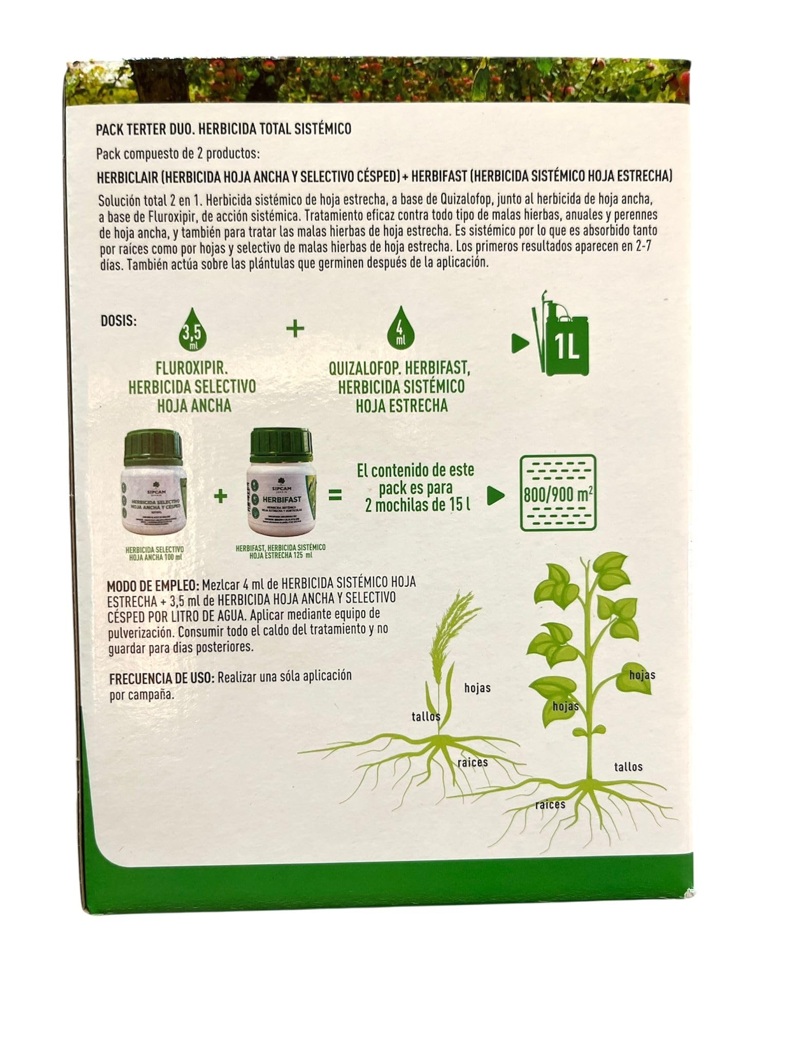 Herbicida total 225 ml (30 litros de agua) Herbicida sistemico bicomponente 100% eficaz. Terter Duo