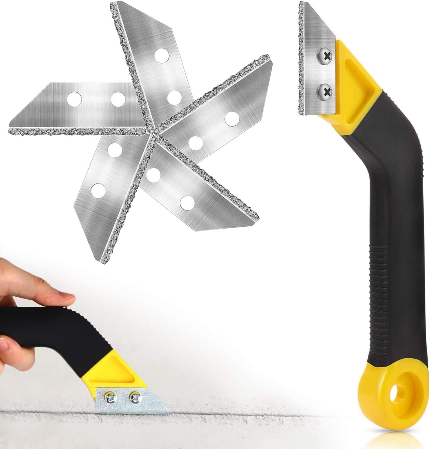 Pro Grout Sc Rake Tool, Tile Grout Hand Saw Angled Grout Clean Remover with 6 Pcs Blades Replacement for Tile Cleaning