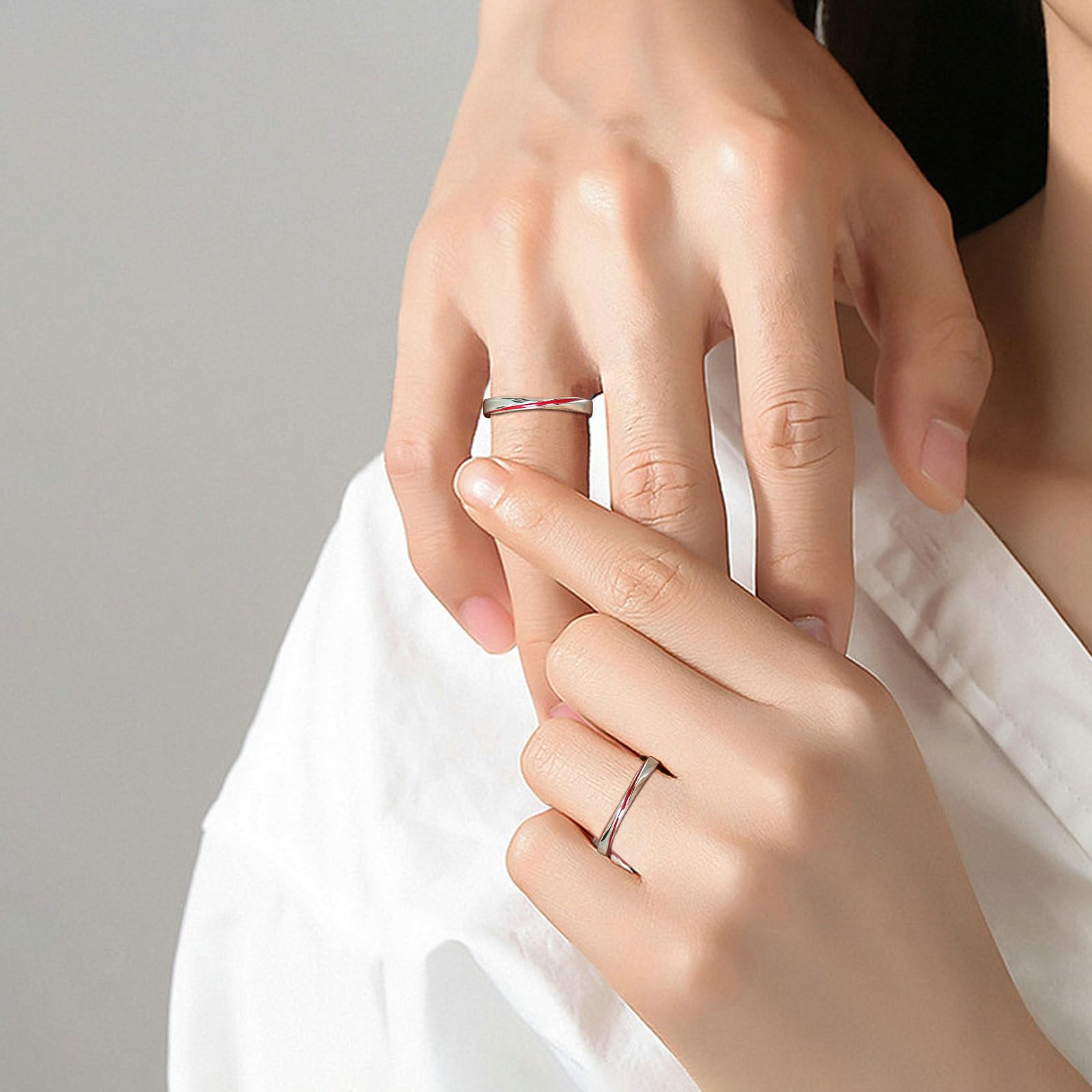 Anello Filo Rosso Coppia, Anelli Donna Regolabili Argento Sterling con Linea Rossa Anelli di Fidanzamento Donna Incisione Anniversario Matrimonio Anelli per Lui e Lei