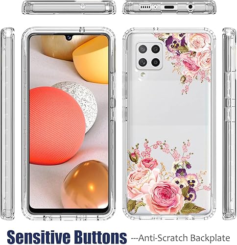Miniatura 5 de Funda para Galaxy A42 5GM42 5G SM-A426 con protector de pantalla de vidrio templado, cuerpo completo, diseño floral, a prueba de golpes, funda
