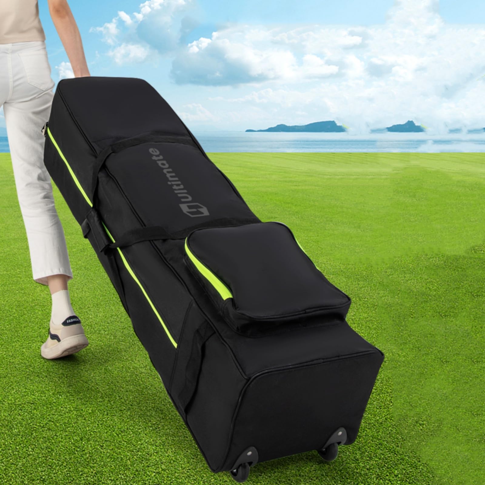 LIFEZEAL Borsa da Viaggio per Golf con Ruote Silenziose, Custodia Golf da viaggio con Manico Ergonomico, Finestra Identificativa, Ampio Scomparto, Copertura Pieghevole per Mazze da Golf, Nero