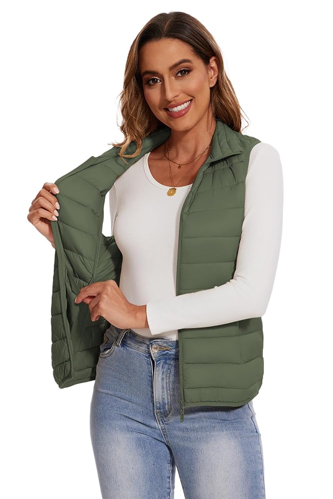 SMENG Sleeveless Puffer Coat Women, Zip Up Light Winter Down