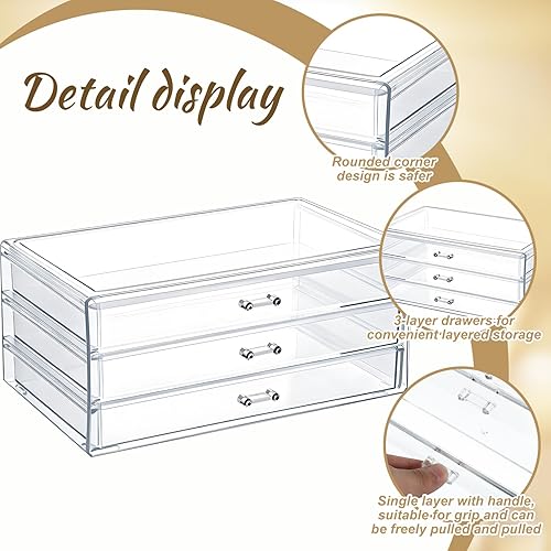 Miniatura 4 de Cajones acrílicos apilables, 9.3 x 5.3 x 4 pulgadas, organizador de maquillaje apilable de acrílico, 3 cajones, organizador de papelería