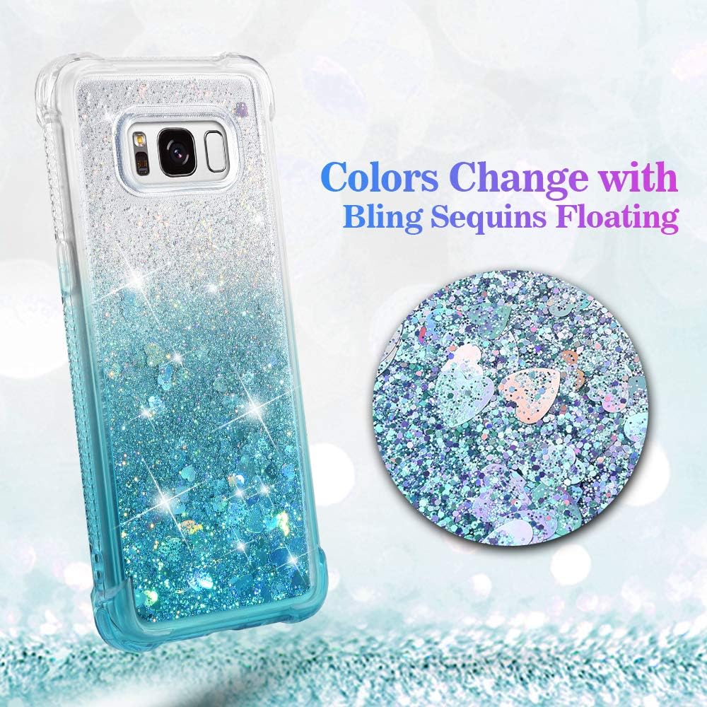 Galaxy S8 Plus Case, Ruky Gradient Quicksand Series Glitter Bling Flowing Liquid Floating Soft TPU Bumper Cushion Protective Women Girls Phone Case for Samsung Galaxy S8 Plus (Gradient Teal)